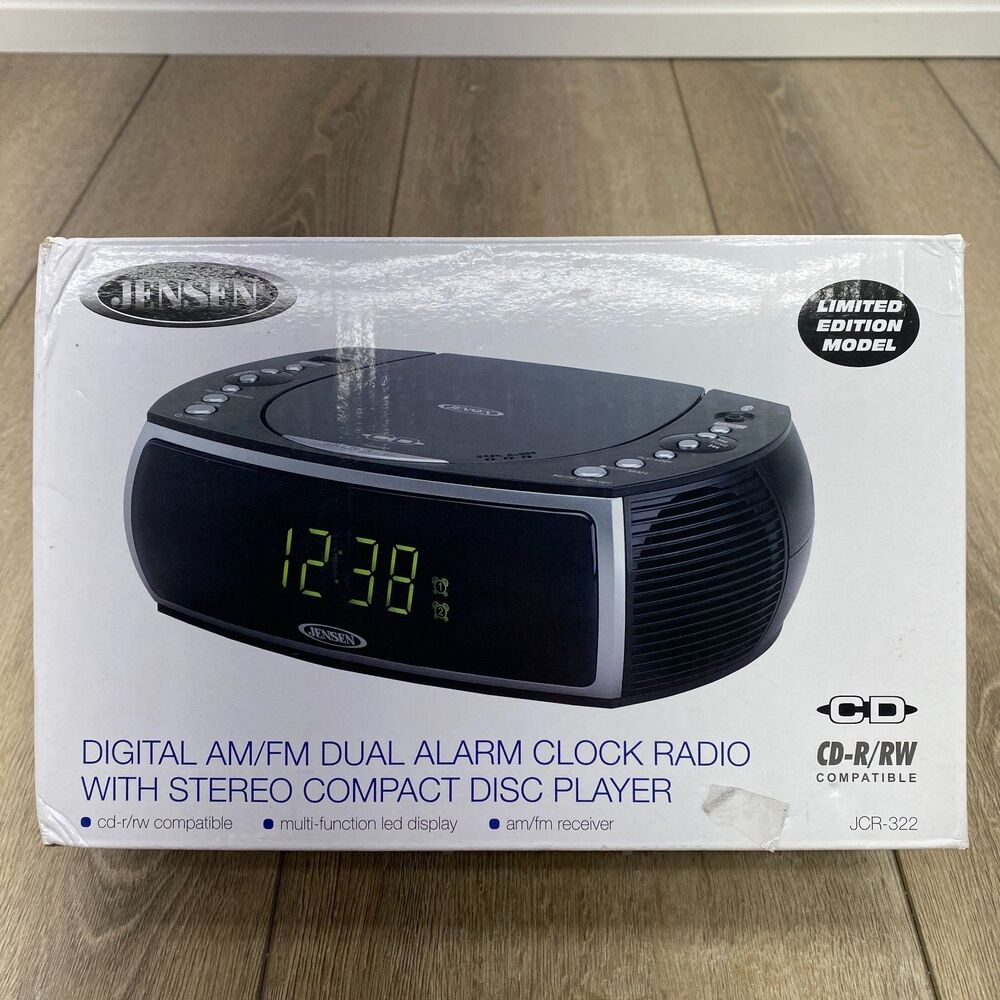 Jensen JCR-322 Modern Home CD Tabletop AM/FM Radio CD Player Dual Alarm Clock